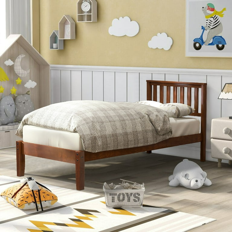 SESSLIFE Wood Twin Bed Frame Twin Size Bed Frame with Headboard