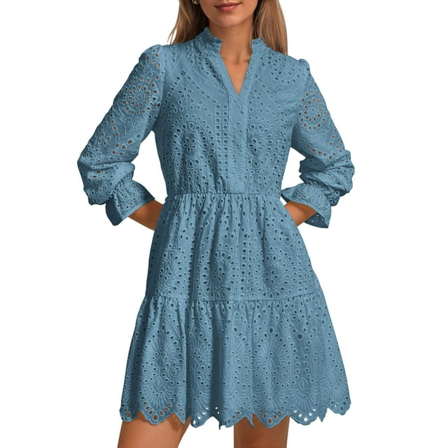 Vestido PRETTYGARDEN para mujer, primavera 2025, manga larga, cuello en V