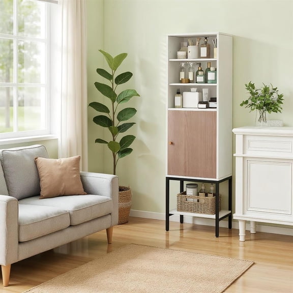 Topcobee 57 Inch Bathroom Tall Cabinet with Door and 4 Shelves Narrow Storage Unit, Storage Cabinet, Storage Organizer, Modern Furniture for Living Room-White