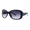 thumbnail image 1 of Kids Size Girls Classic 90s Designer Style Wrap Rounded Rectangle Sunglasses Black Green Flower Arm, 1 of 4