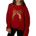 thumbnail image 2 of Women's Long Sleeve Crew Neck Pullover Sequin Sweater Tops Red XXL, 2 of 10