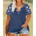 thumbnail image 4 of CASSIE LIZ Plus Size Womens Tops 4X 4th of July Summer V Neck Shirts Blue Fashion Short Sleeve Tee Loose Fit Patrotic Star Raglan Tunics Spring Blouses Casual Pullovers 4XL 24W 26W, 4 of 4