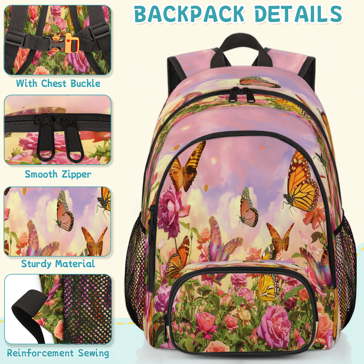 Herdesigns Flower Butterfly Laptop Backpack for Women Men, Work Computer Backpacks, 18.3 Inch Large Computer Nurse Teacher Bags Travel Casual Daypack