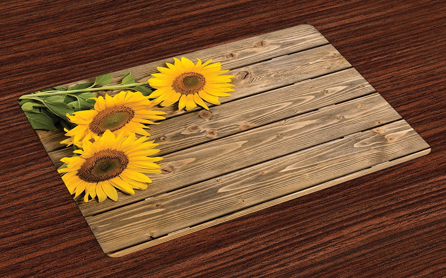 Sunflower Place Mats Set of 4 by , Three Sunflowers on Wooden
