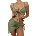 thumbnail image 1 of ITFABS Women Split Swimsuit Set, Solid Color Bikini+Lace-up Panties+Cover Ups, 1 of 5
