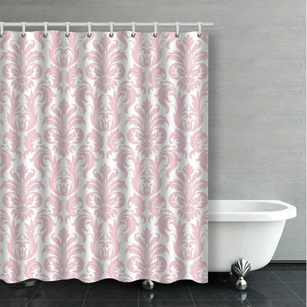 BPBOP Light Pink Flower Pattern Bathroom Shower Curtain 60x72 inches