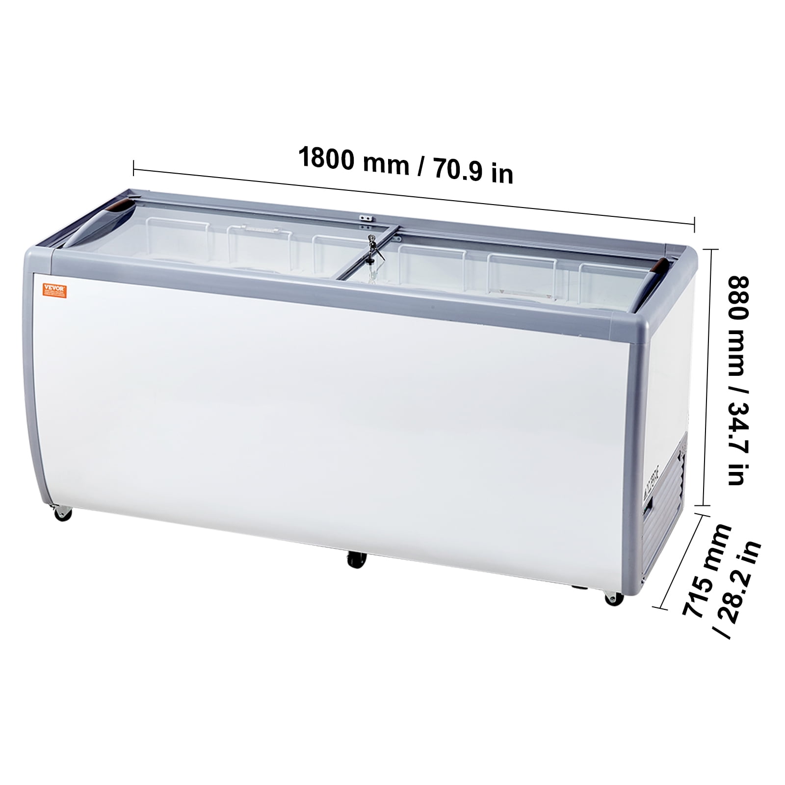 VEVOR Commercial Ice Cream Display Case, 20 Cu.ft Chest Freezer, Mobile Glass Top Deep Freezer, Restaurant Gelato Dipping Cabinet with 12 Large Tubs, 2 Sliding Glass Doors, Locking Casters, White