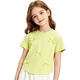 thumbnail image 1 of KyCheLot T-Shirts à Col Rond pour Filles T-Shirts d'Été de Couleur Unie à Manches Courtes T-Shirts Confortables Mignons avec Nœud, 1 of 9
