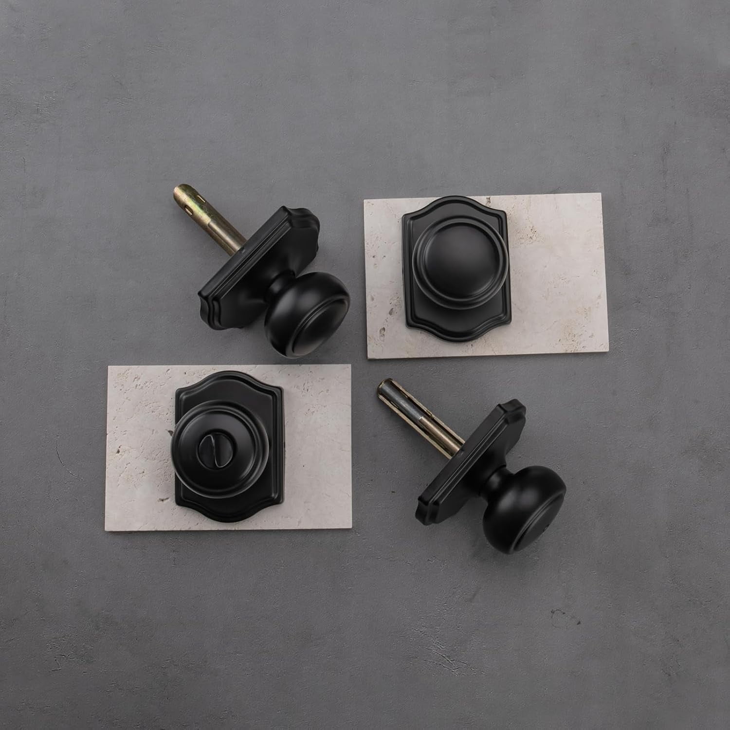 6 Pack Matte Black Door Knobs with Camelot Trim,Interior Door Knob with Lock,Coastal Door knob for Hall & Closet