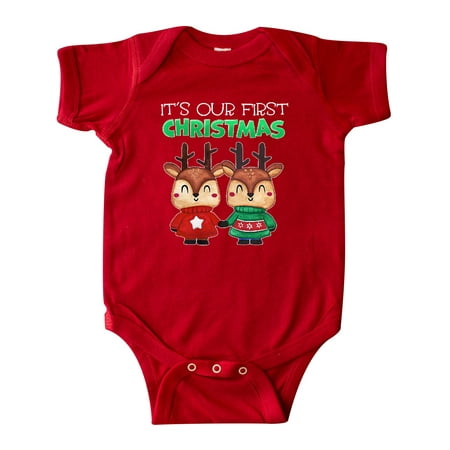 

Inktastic It s Our 1st Christmas with Cute Reindeer Twins Gift Baby Boy or Baby Girl Bodysuit