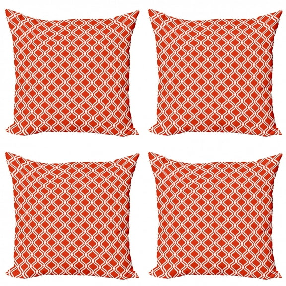 Ambesonne Vintage Throw Pillow Cover 4 Pack, Abstract Warm Toned Lattice, 24", Vermilion and White