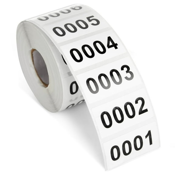 Juvale Number Stickers Roll - 1.6 x 0.8 in, White Vinyl, 1000 Count - Inventory Tags for Warehouse & Office - Vinyl Number Stickers for Inventory Count & Asset Tags for Equipment