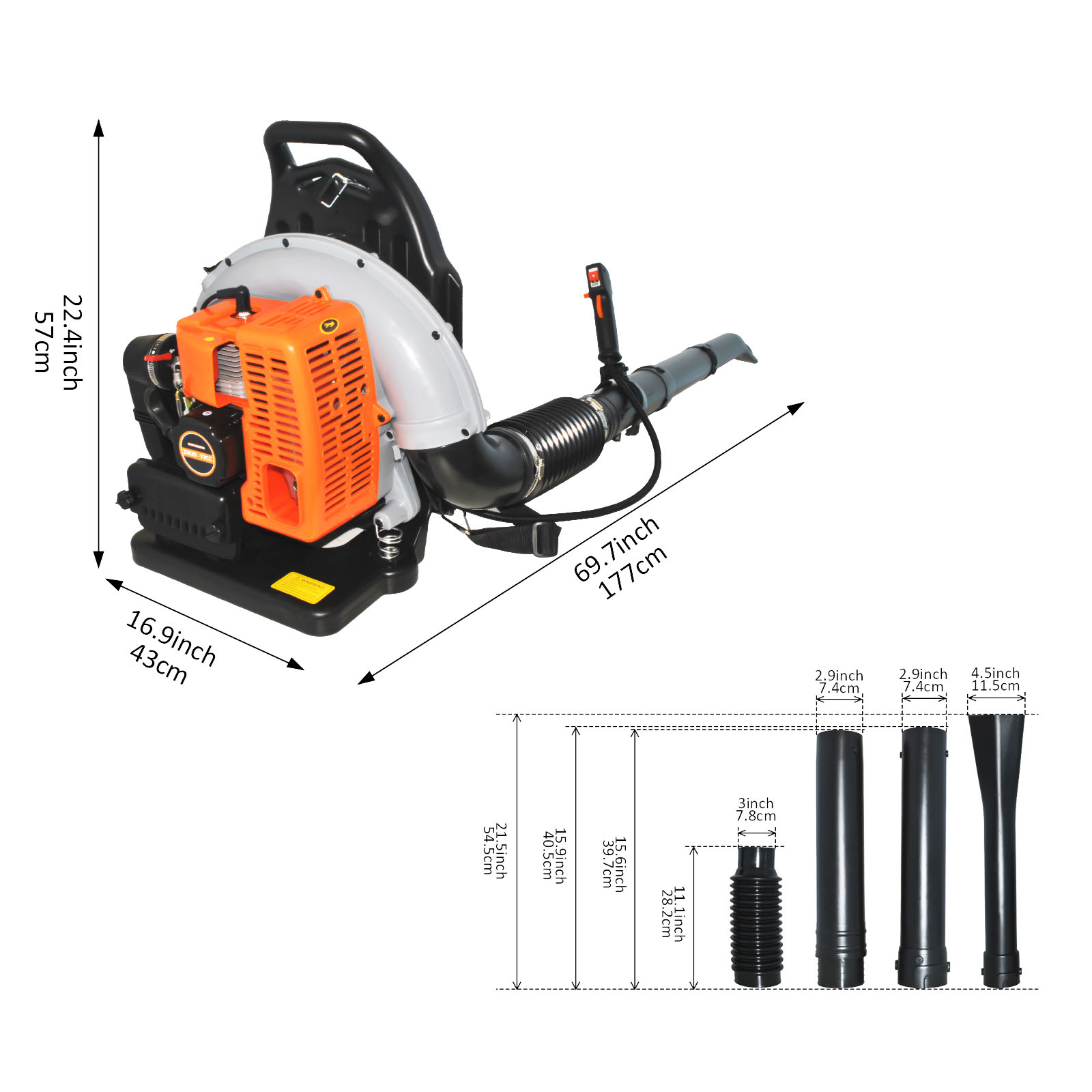 72CC Gas Leaf Blower, 3.6HP 2 Stroke Backpack Gas Blower, 665CFM High-Velocity Airflow, Grass Lawn Blow， Air Cooling Gasoline Backpack Grass Blower, Snow Blow for Efficient Lawn
