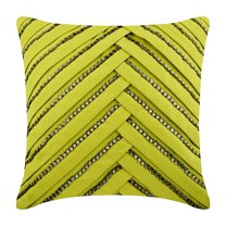 The HomeCentric Cushion Cover Green Pillow Cover Couch Cushion Cover 14 x 14 Suede Pleated Crystal Embroidered Pillow Cover Green Pillow Cover Pack of 2 14x14 inch (35x35 cm) Solid Easter-Crystal Lady