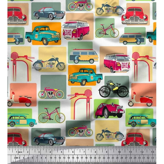 Soimoi Cotton Voile Fabric Vehicles Patchwork Printed Fabric 1 Yard 56 Inch Wide