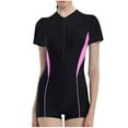 thumbnail image 5 of Xfvqtps Child Teen Girls Rash Guard One Piece Swimsuit Front Zipper Short Sleeve Sun Protection Simple Stretchy Beach Water Sport Summer Bathing Suits Swimwear for 7-15 Years Pink, 5 of 5