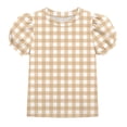 thumbnail image 3 of Bxsruta Girls Puff Sleeve Crew Neck Gingham Top Casual Short Sleeve Pullover for Ages 5-14, 3 of 8