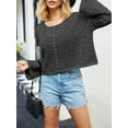 thumbnail image 4 of Liacowi Women Loose Short Knit Sweater Solid Color Hollow-Out See-Through Long Sleeve Pullovers Spring Fall Crew Neck Jumpers Streetwear, 4 of 5