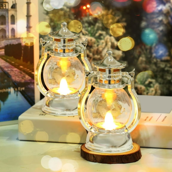 2-Pack Christmas Decorative Lanterns with Flickering LED Light, 5“ Mini Vintage Candle Lantern for Xmas Tree Table Patio Garden Party Home Decor, Christmas Hanging Lanterns (Silver)