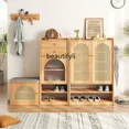 thumbnail image 3 of Nuevo estilo nórdico, armario de zapatos de madera maciza, armario de almacenamiento de ratán, taburete de cambio de zapatos, gabinete de entrada Simple, gabinete ensamblado ss 7, 3 of 4