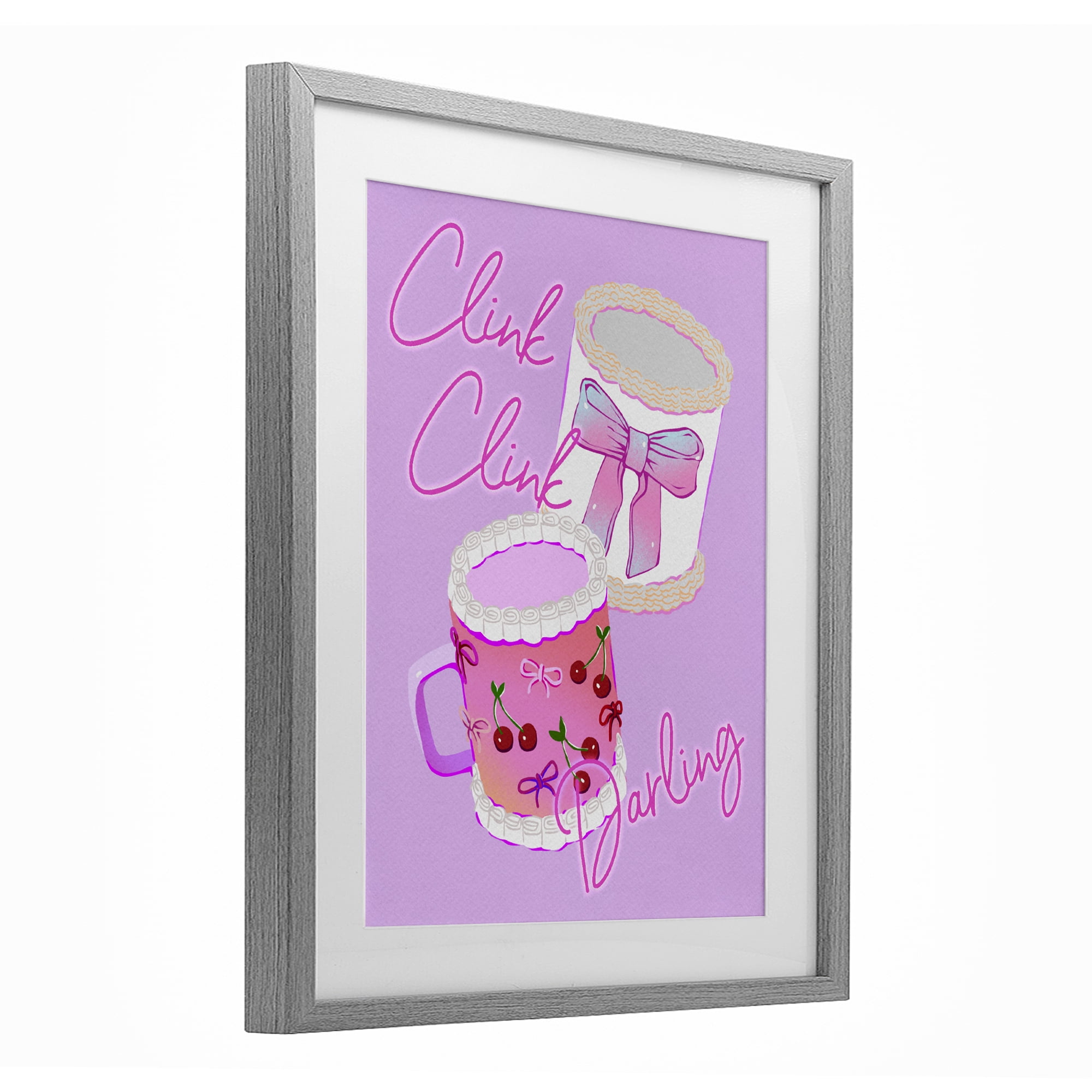 Stupell Industries Clink Darling Cherry Mug Gray Framed Print Under Glass, design by Ziwei Li