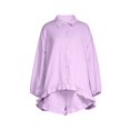 thumbnail image 5 of Purcolt Women 2 Piece Matching Set Dressy Casual Stripes Collared Long Sleeve Button Down Shirts Wide Leg Shorts Loose Fit Work Office Outfits with Ruffled Trim, 5 of 8