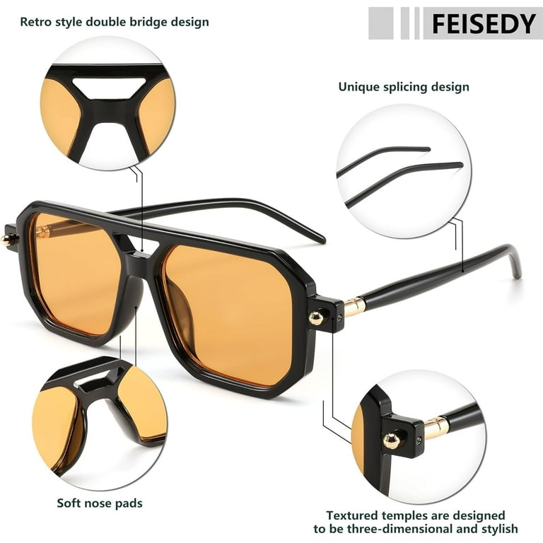 Vintage Square 70s Flat Aviator Sunglasses Women Men Classic