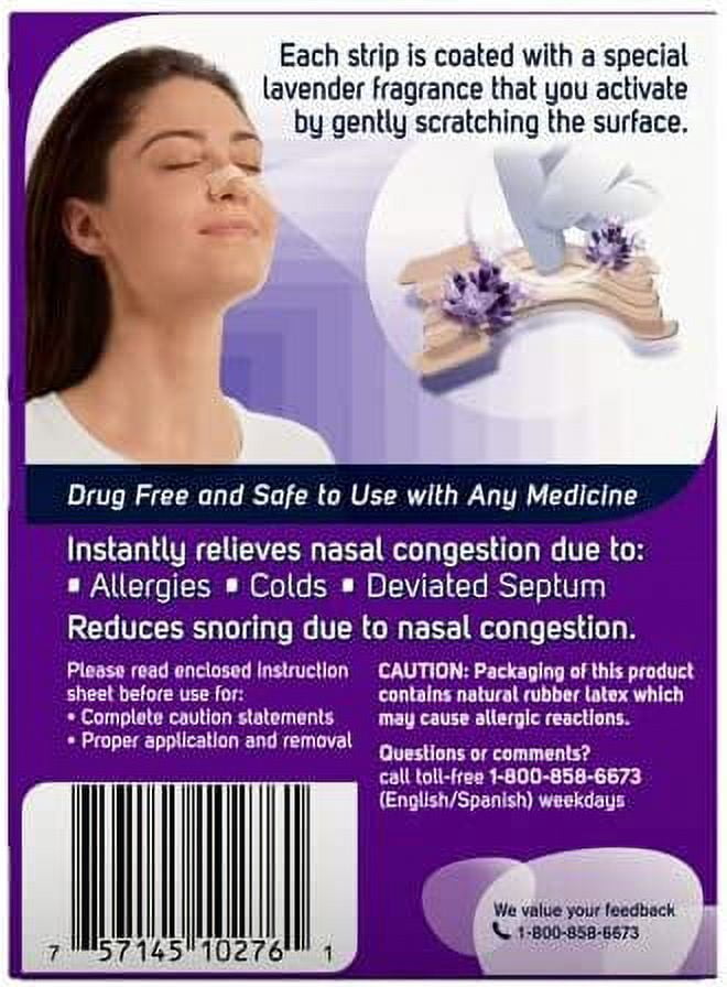 Breathe Right Calming Lavender Scented Drug-Free Nasal Strips for Nasal Congestion Relief - 2 Packages (26 count)