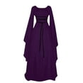 thumbnail image 2 of Lace Up Waist Dress, Medieval Witch Dress, Renaissance Costume, Gothic Long Gown, Womens Medieval Dress Victorian Costume Renaissance Long Dress Costumes Irish Over Cosplay Retro Gown, Purple S, 2 of 5