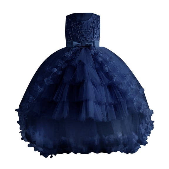 JAJAHO Girls Floral Princess Dress Sleeveless Pearl Party Prom Wedding Kids 2-15 Years High Low Ruffle Mesh Layered Tiered Dresses Formal Performance Wear Versatile Dresses