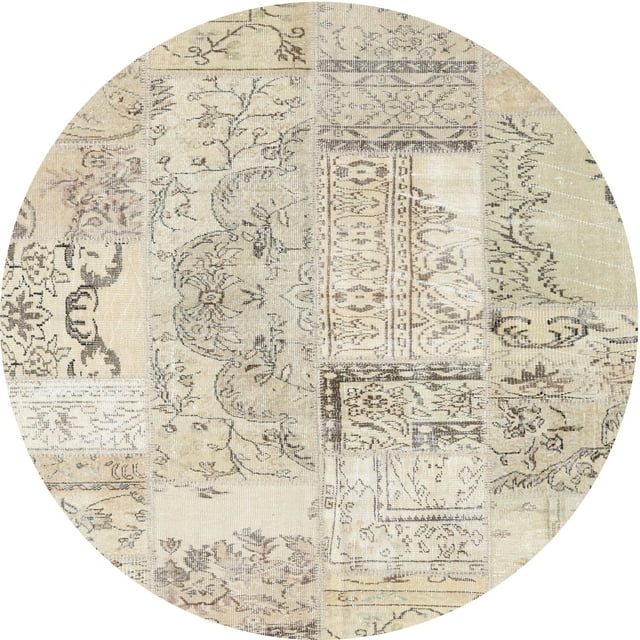 Ahgly Company Machine Washable Indoor Round Contemporary Light French Beige Brown Area Rugs, 3' Round