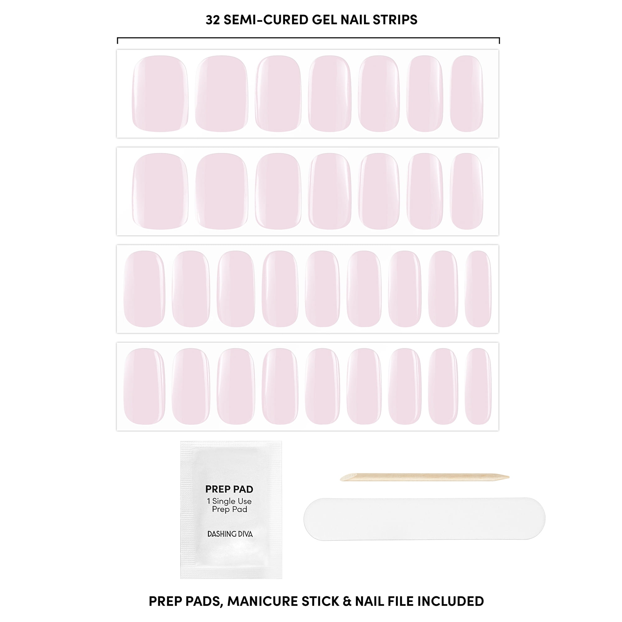 Dashing Diva GLAZE COLOR, Semi-Cured Gel Nail Polish Strips, Whisper, 32 Count