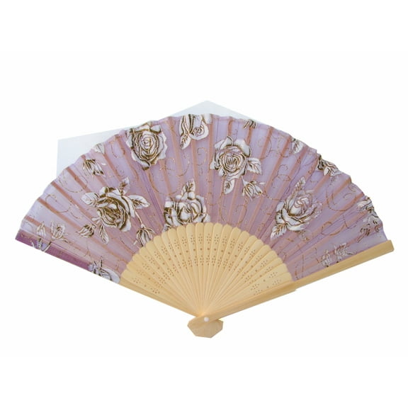Natural Wooden Slab Folding Hand Fan with Picture of Rose-blue