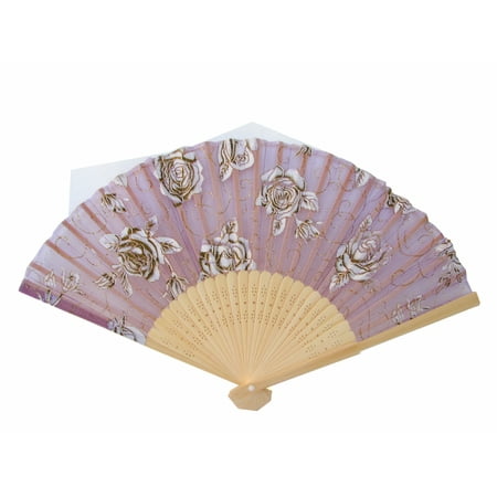 

Natural Wooden Slab Folding Hand Fan with Picture of Rose-blue