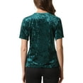 thumbnail image 3 of INSPIRE CHIC Haut en Velours à Manches Courtes et Col Rond Décontracté pour Femmes TP Bleu Vert, 3 of 7