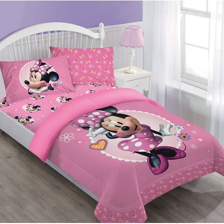 Twin Minnie Mouse Disney BED IN A BAG Comforter Set W/Fitted Sheet And