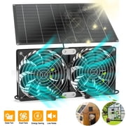 OhhGo Dual Solar Panel Fan Kit, 15W Solar Powered Exhaust Fan Cooling Fan Waterproof Cooling Ventilation, Suitable for Greenhouse Small Chicken Coops, Pet Houses, Shed, Outside