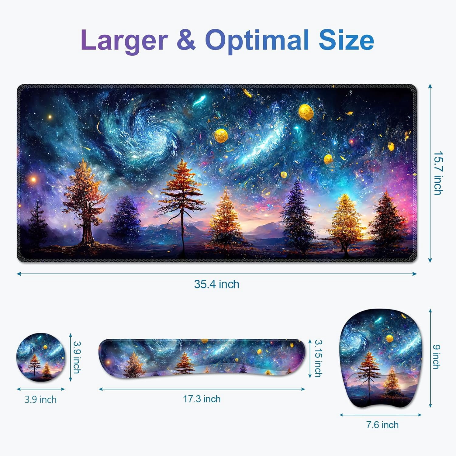 4 in 1 Large Mouse Pad, Keyboard Wrist Rest Set, Ergonomic, Non-slip, Waterproof, Colorful World