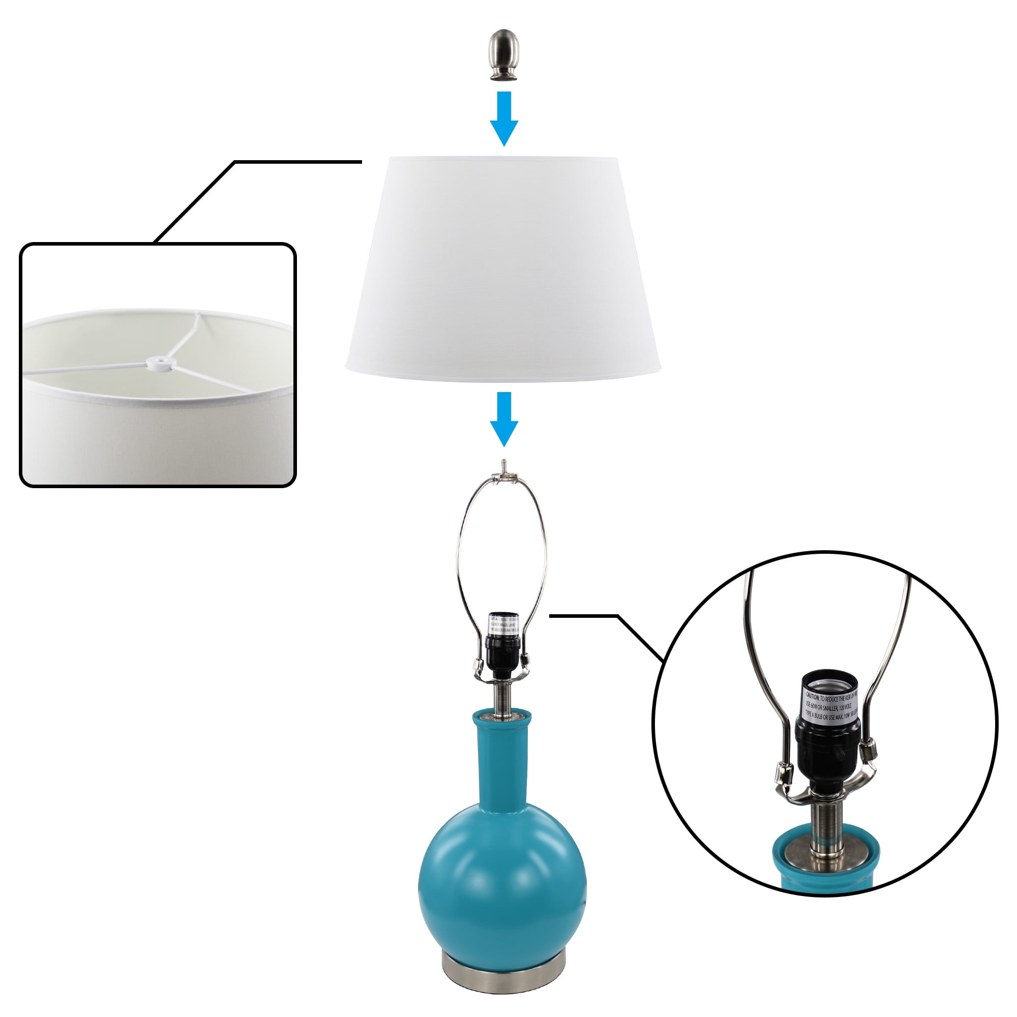 Abble Modern 2pcs Table Lamps Set with Beige Lamp Shade for Living Room and Bedroom -Blue
