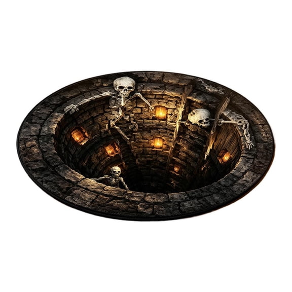 2026 New Halloween 3D Illusion Rug, Spooky Skeleton Round Mat, Non Slip Indoor Floor Carpet for Entryway, Living Room, Bedroom, Party & Seasonal Home Decor, 24 Inch
