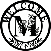 TUWAFE Initial Welcome Sign Front Door Wreath,12 Inch Metal Monogrammed Sign Farmhouse Porch Sign Wall Art Decor,Monogram Rustic Welcome Wreath for Indoor Outdoor (Letter M)