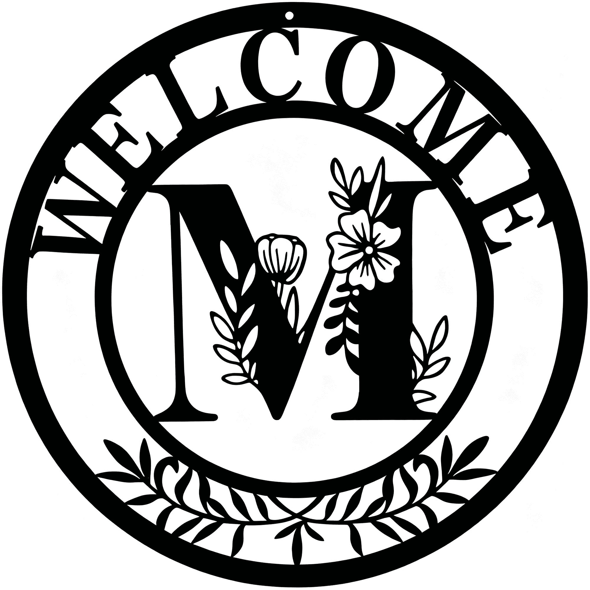 TUWAFE Initial Welcome Sign Front Door Wreath,12 Inch Metal Monogrammed Sign Farmhouse Porch Sign Wall Art Decor,Monogram Rustic Welcome Wreath for Indoor Outdoor (Letter M)