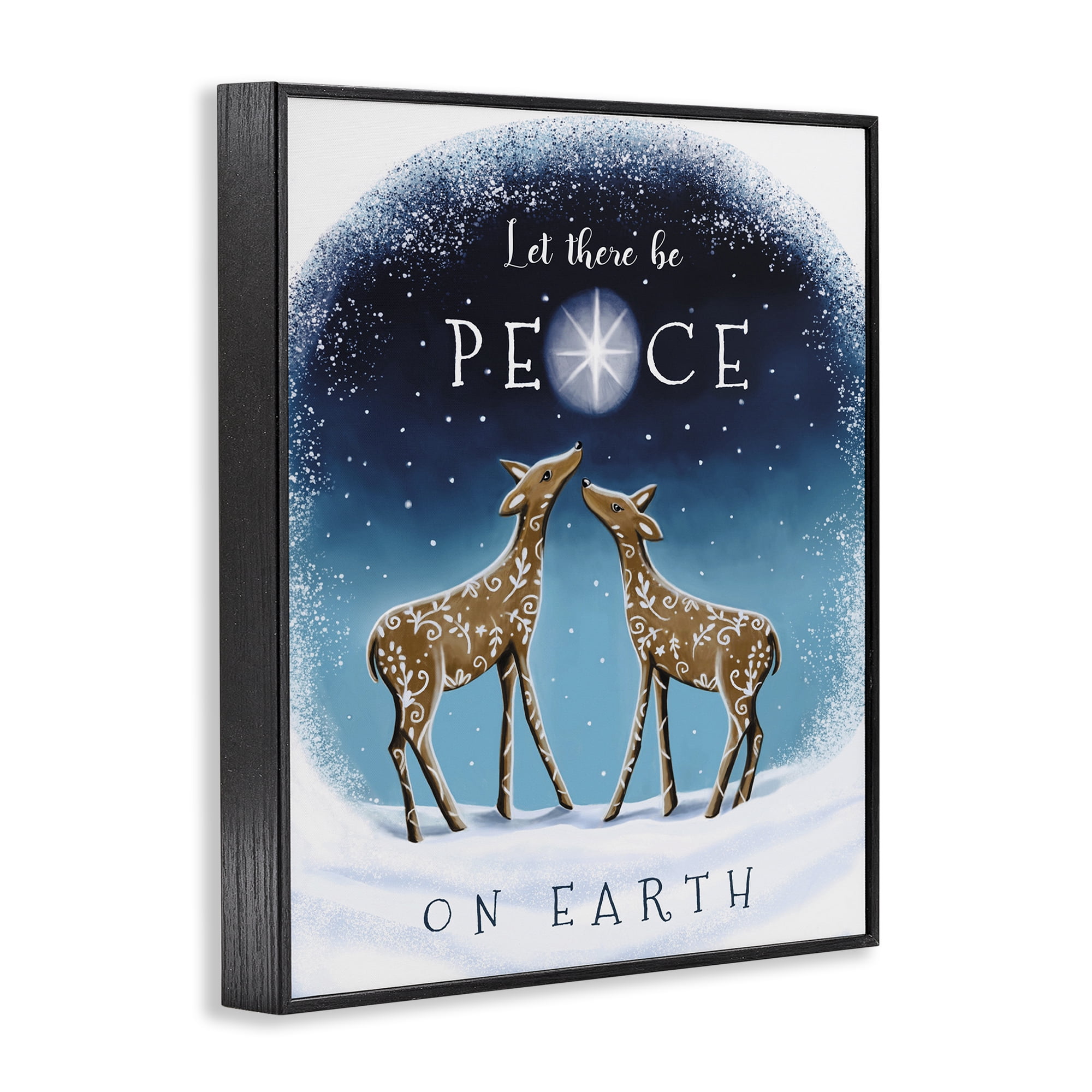 Stupell Industries Peace On Earth Reindeer Holiday Painting Black Framed Art Print Wall Art, 24 x 30