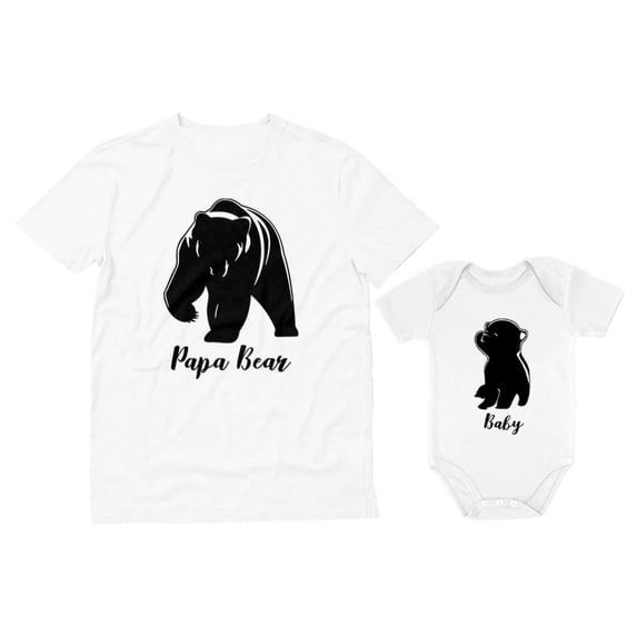 Baby & Papa Bear Men's T-shirt & Baby Bodysuit Outfit Father & Son Matching Set Dad White 3XL / Baby White 18M (12-18M)
