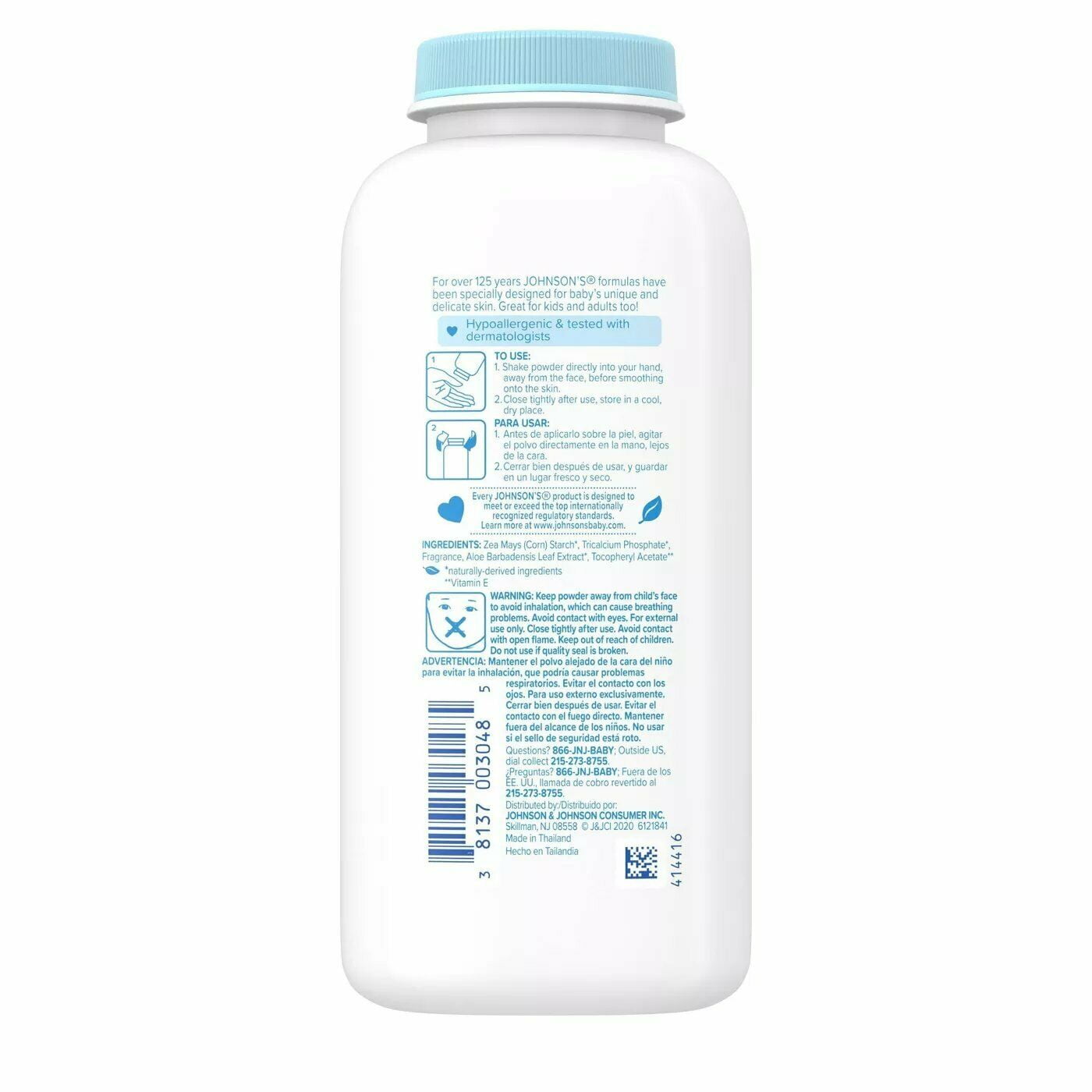 Johnson's Pure Cornstarch Baby Powder Soothing Aloe & Vitamin E, 9oz, 3-Pack