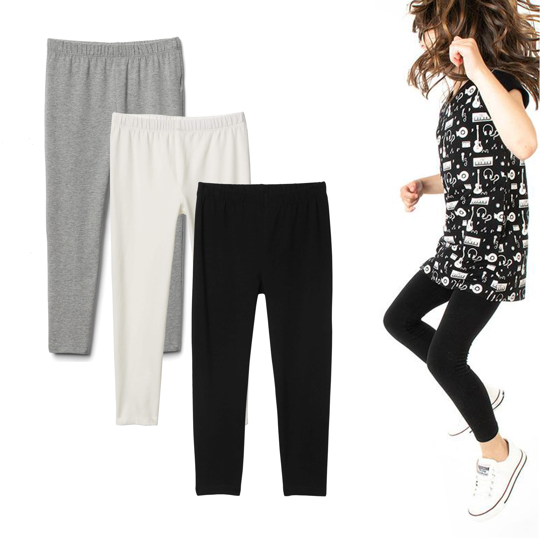 THEE BRON Toddler//Little Girls Basic Cotton Ankle Leggings Pants for School