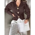 thumbnail image 6 of Cropped Cardigan Sweaters for Women V Neck Long Sleeve Gold Button Down Knit Cardigan Tops Brown L, 6 of 9