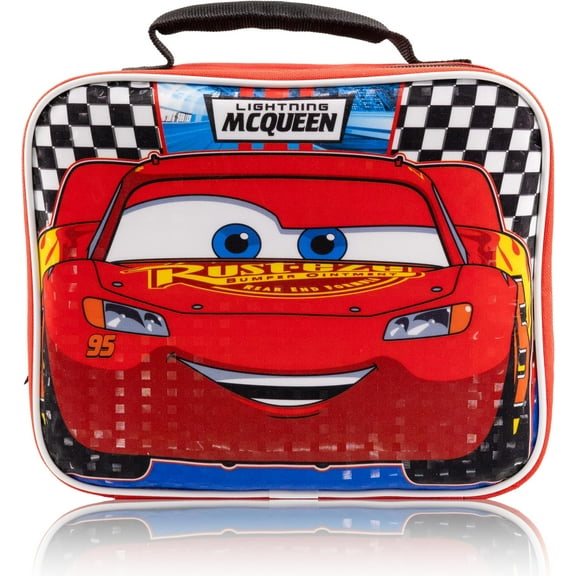 Cars Lightning McQueen Checkered Fabric Reusable Lunch Bag