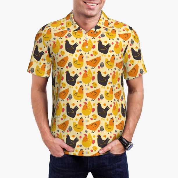 Fotbe Funny Chicken Camiseta Polo de Golf para Hombre con Estampado – Camisa Deportiva Transpirable con Cuello Abotonado-3X-Large