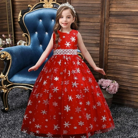 

XMMSWDLA Toddler Girl Clothes Children Dress Girl No Sleeve Princess Dress Snowflake Pattern Printed Net Yarn Long Dress Canonicals